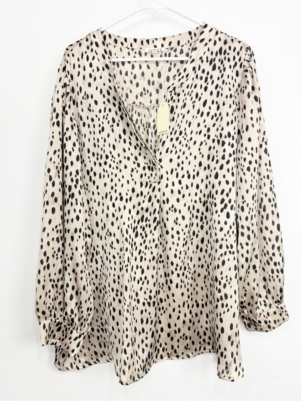 Jodifl Taupe Black Cheetah Print Split V Neck Flowy Pullover Blouse NEW
